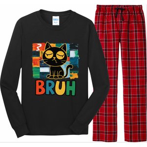 Bruh Humorous Black Cat Design Bruh Cat Boring Bruh Cat Long Sleeve Pajama Set