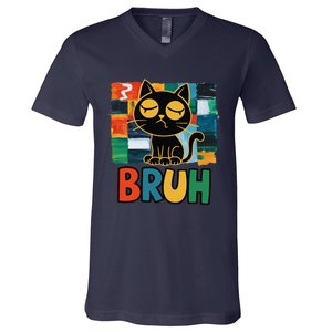 Bruh Humorous Black Cat Design Bruh Cat Boring Bruh Cat V-Neck T-Shirt