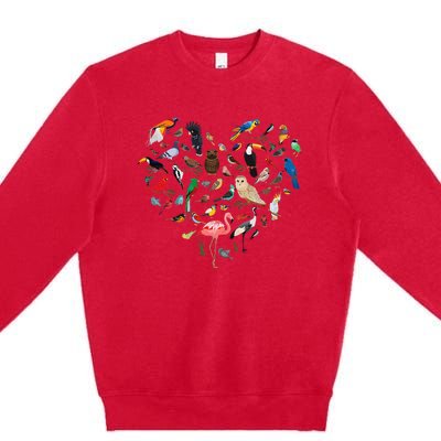 Bird Heart Birding Bird Watching Birder Bird Watcher Premium Crewneck Sweatshirt