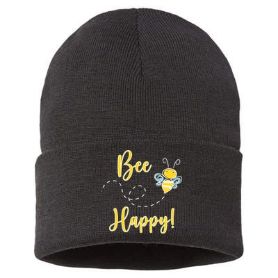 Bee Happy Bumblebee Cute Gift Sustainable Knit Beanie