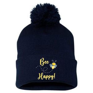 Bee Happy Bumblebee Cute Gift Pom Pom 12in Knit Beanie