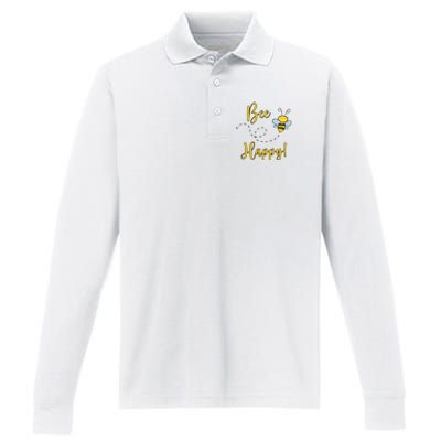 Bee Happy Bumblebee Cute Gift Performance Long Sleeve Polo