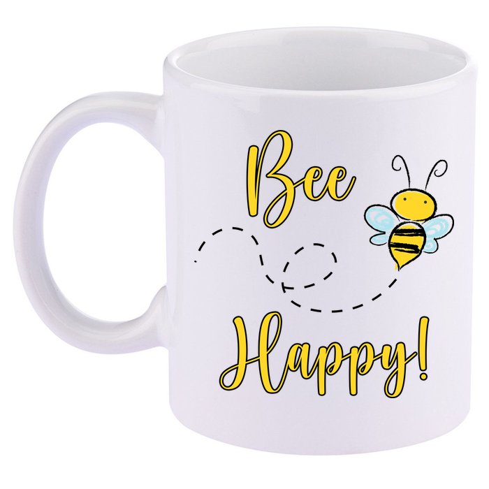 Bee Happy Bumblebee Cute Gift 11oz C Handle Ceramic Mug