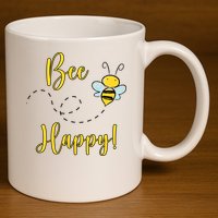 Bee Happy Bumblebee Cute Gift 11oz C Handle Ceramic Mug