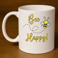 Bee Happy Bumblebee Cute Gift 11oz C Handle Ceramic Mug