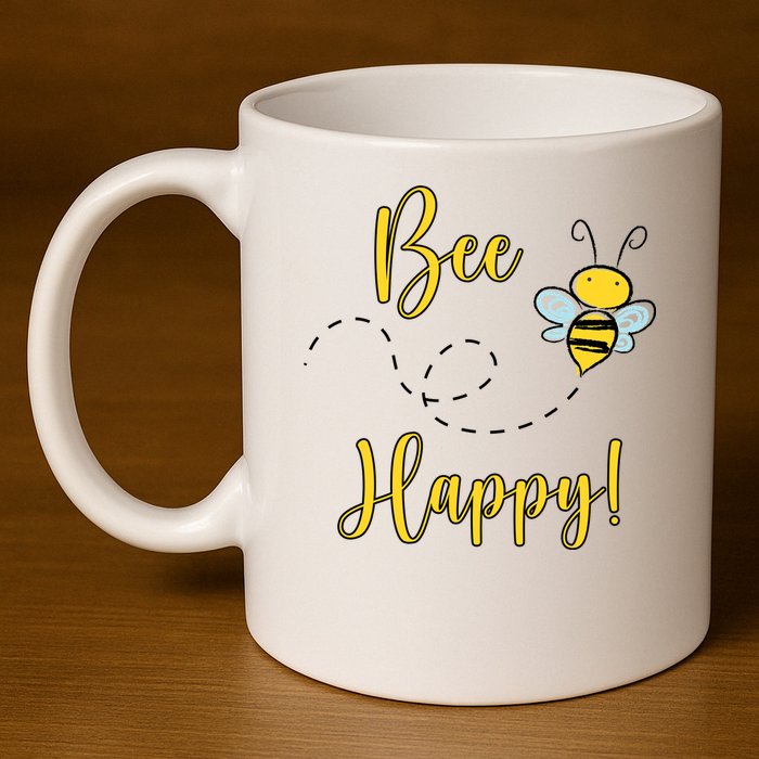 Bee Happy Bumblebee Cute Gift 11oz C Handle Ceramic Mug
