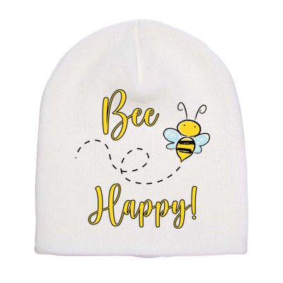 Bee Happy Bumblebee Cute Gift Short Acrylic Beanie