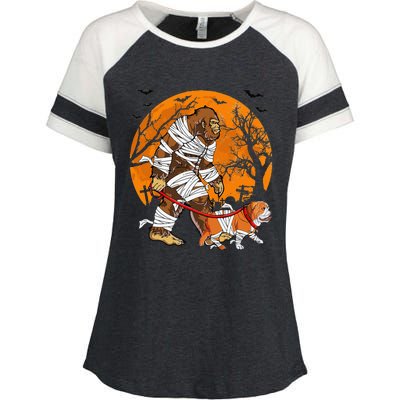 Bigfoot Hug BullDog Halloween In October We Wear Pink Enza Ladies Jersey Colorblock Tee