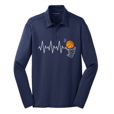 Basketball Heartbeat Basketball Lover Silk Touch Performance Long Sleeve Polo