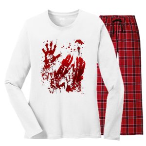 Bloody Halloween Blood Splatter Zombie Hand Women's Long Sleeve Flannel Pajama Set 