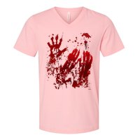 Bloody Halloween Blood Splatter Zombie Hand V-Neck T-Shirt