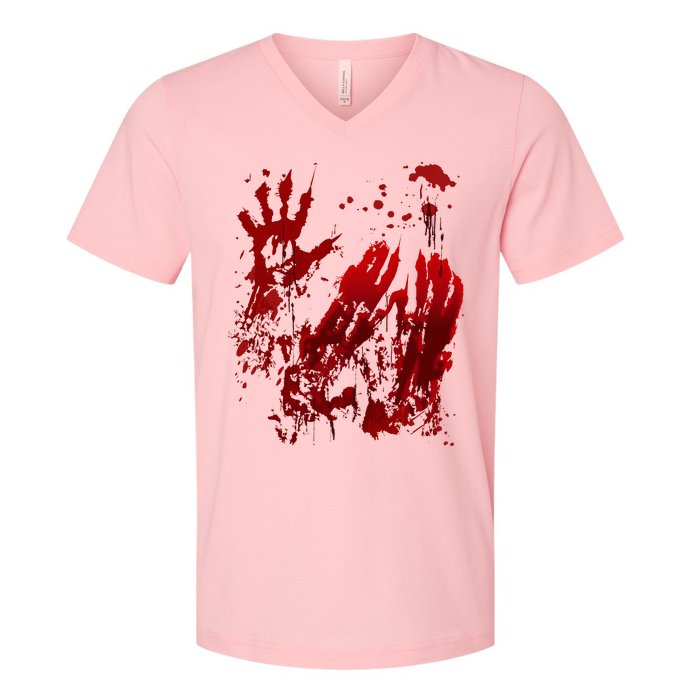 Bloody Halloween Blood Splatter Zombie Hand V-Neck T-Shirt