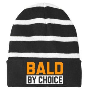 Bald Head Baldy Baldheaded No Hair Baldie Bald Guy Striped Beanie with Solid Band