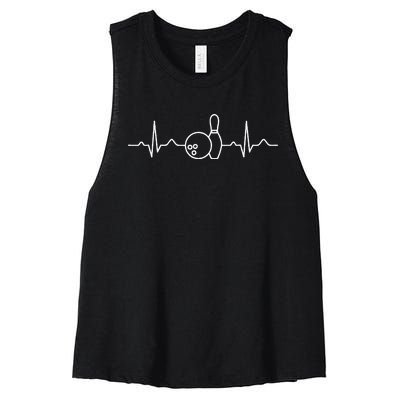 Bowling Heartbeat Bowler ECG Bowling Ball Tournament Gift Women's Racerback Cropped Tank