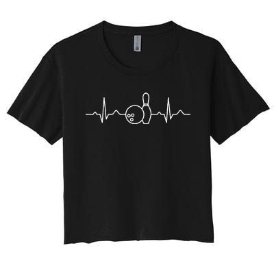 Bowling Heartbeat Bowler ECG Bowling Ball Tournament Gift Women's Crop Top Tee