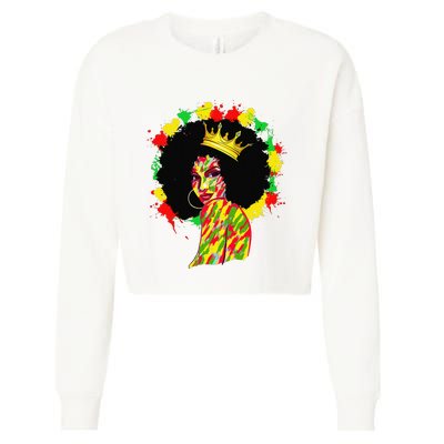 Black History Black Queen Afro Melanin Juneteenth Dripping Cropped Pullover Crew