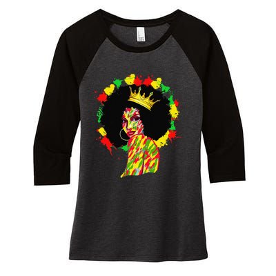 Black History Black Queen Afro Melanin Juneteenth Dripping Women's Tri-Blend 3/4-Sleeve Raglan Shirt