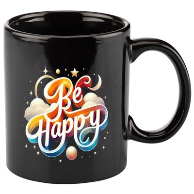 Be Happy 11oz C Handle Ceramic Mug