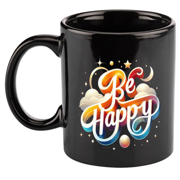 Be Happy 11oz C Handle Ceramic Mug