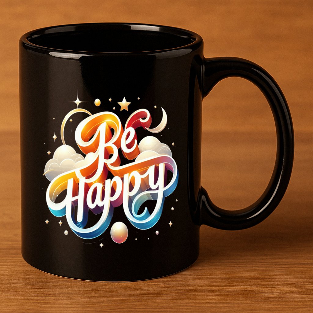 Be Happy 11oz C Handle Ceramic Mug