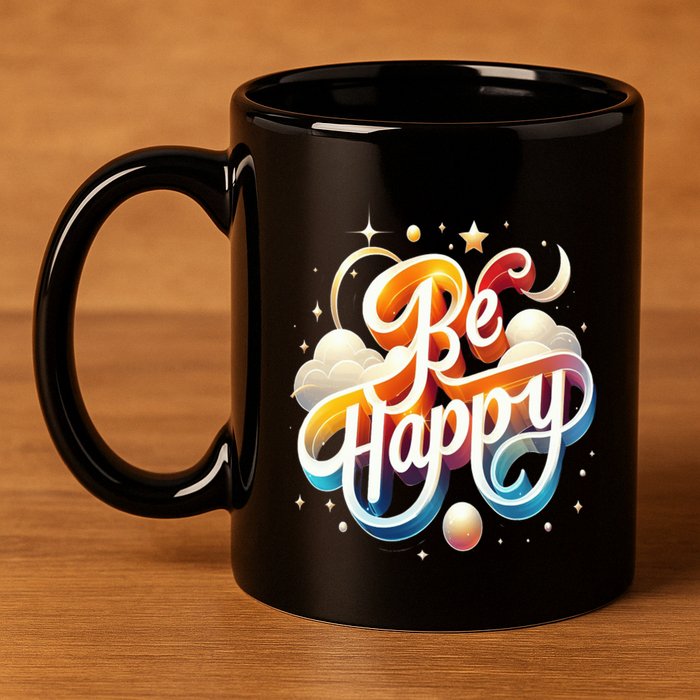 Be Happy 11oz C Handle Ceramic Mug