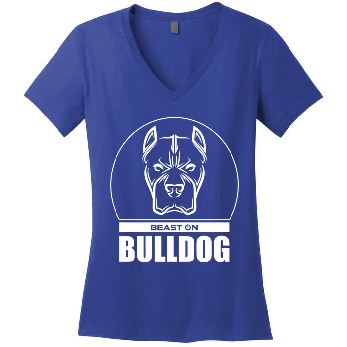 Bulldog Head Beast Gym Fitness Training Workout Gains Gift Women's V-Neck T-Shirt