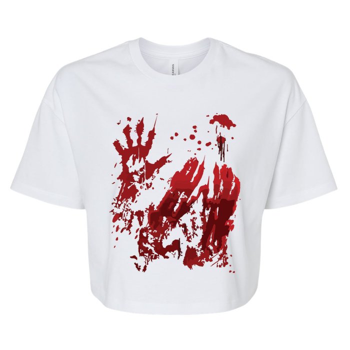 Bloody Halloween Blood Splatter Zombie Hand Graphic Bella+Canvas Jersey Crop Tee