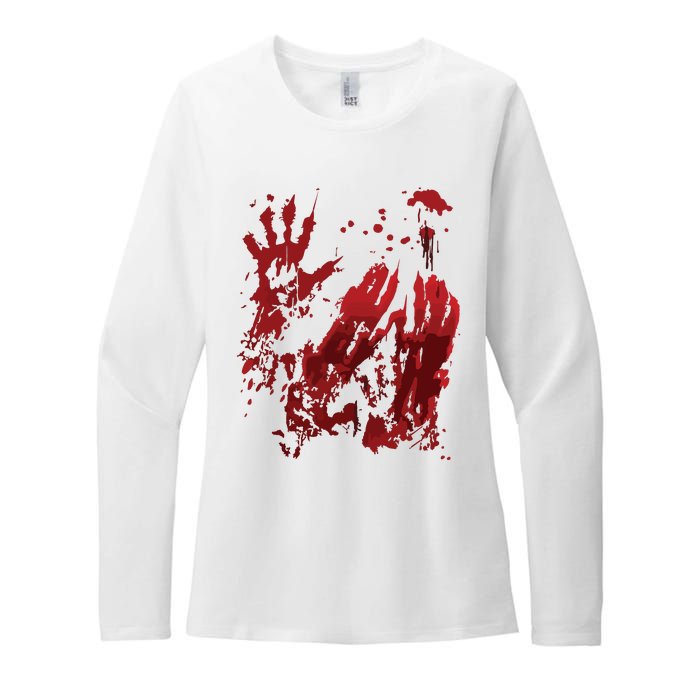 Bloody Halloween Blood Splatter Zombie Hand Graphic Womens CVC Long Sleeve Shirt