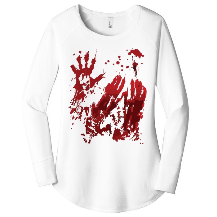 Bloody Halloween Blood Splatter Zombie Hand Graphic Women's Perfect Tri Tunic Long Sleeve Shirt