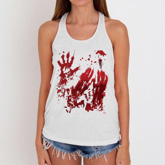 Bloody Halloween Blood Splatter Zombie Hand Graphic Women's Knotted Racerback Tank