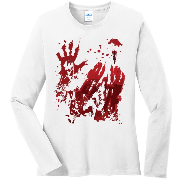 Bloody Halloween Blood Splatter Zombie Hand Graphic Ladies Long Sleeve Shirt