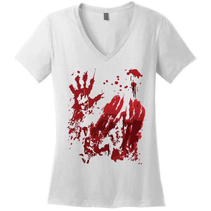 Bloody Halloween Blood Splatter Zombie Hand Graphic Women's V-Neck T-Shirt