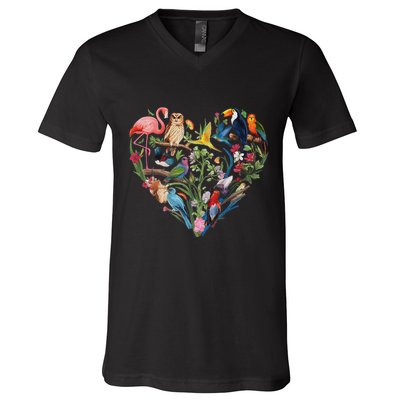 Bird Heart Birding Bird Watching Birder Bird Watcher Design V-Neck T-Shirt