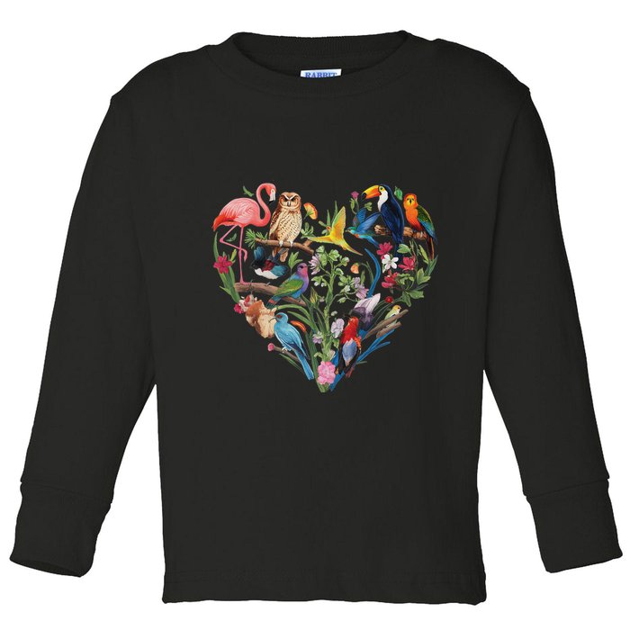 Bird Heart Birding Bird Watching Birder Bird Watcher Design Toddler Long Sleeve Shirt