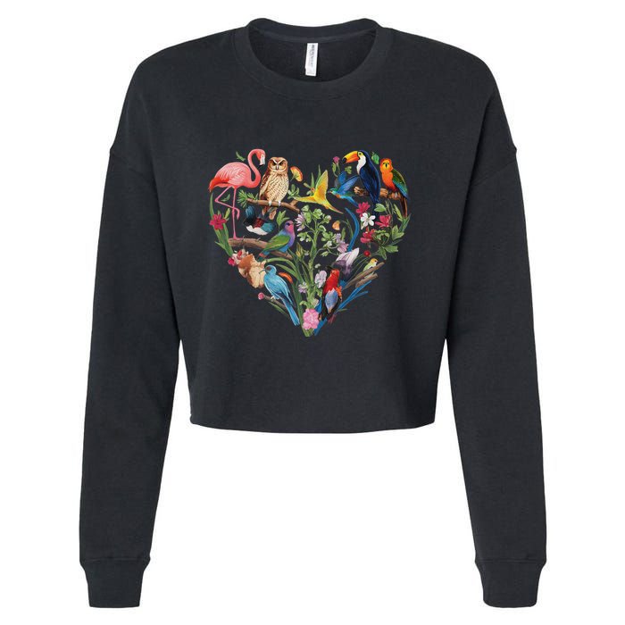 Bird Heart Birding Bird Watching Birder Bird Watcher Design Cropped Pullover Crew