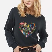 Bird Heart Birding Bird Watching Birder Bird Watcher Design Cropped Pullover Crew