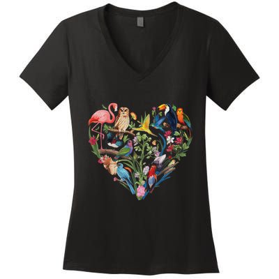 Bird Heart Birding Bird Watching Birder Bird Watcher Design Women's V-Neck T-Shirt