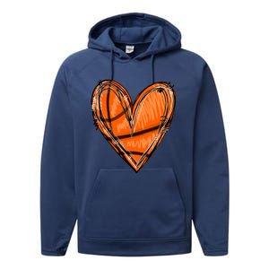 Basketball Heart Basketball Game Day Vibes Basketball Mom Gift Performance Fleece Hoodie