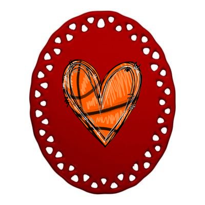 Basketball Heart Basketball Game Day Vibes Basketball Mom Gift Ceramic Oval Ornament