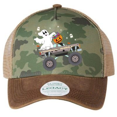 Boo Halloween Boo Ghost Riding Monster Truck Carved Pumpkins Gift Legacy Tie Dye Trucker Hat