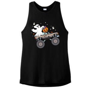 Boo Halloween Boo Ghost Riding Monster Truck Carved Pumpkins Gift Ladies PosiCharge Tri-Blend Wicking Tank