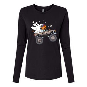 Boo Halloween Boo Ghost Riding Monster Truck Carved Pumpkins Gift Womens Cotton Relaxed Long Sleeve T-Shirt