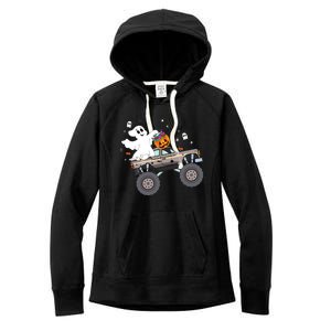 Boo Halloween Boo Ghost Riding Monster Truck Carved Pumpkins Gift Women's Fleece Hoodie