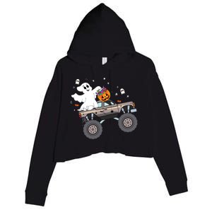 Boo Halloween Boo Ghost Riding Monster Truck Carved Pumpkins Gift Crop Fleece Hoodie