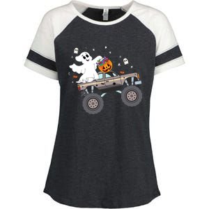 Boo Halloween Boo Ghost Riding Monster Truck Carved Pumpkins Gift Enza Ladies Jersey Colorblock Tee