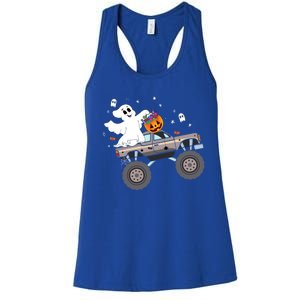 Boo Halloween Boo Ghost Riding Monster Truck Carved Pumpkins Gift Women's Racerback Tank