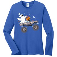 Boo Halloween Boo Ghost Riding Monster Truck Carved Pumpkins Gift Ladies Long Sleeve Shirt