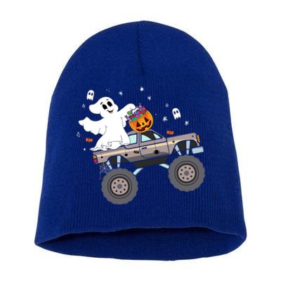 Boo Halloween Boo Ghost Riding Monster Truck Carved Pumpkins Gift Short Acrylic Beanie