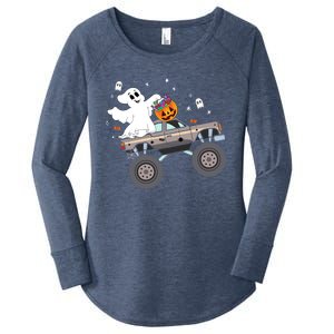 Boo Halloween Boo Ghost Riding Monster Truck Carved Pumpkins Gift Women's Perfect Tri Tunic Long Sleeve Shirt