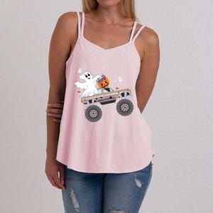 Boo Halloween Boo Ghost Riding Monster Truck Carved Pumpkins Gift Women's Strappy Tank